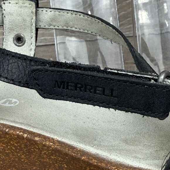 Merrell Revalli Women’s Sz 7 Black Leather Slingback Wedge Hook & Loop Sandals - Picture 11 of 11